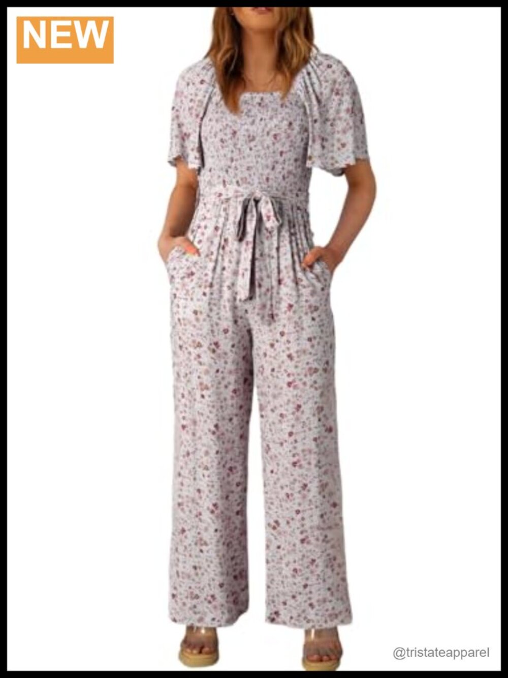 Womens Floral Jumpsuit Short Sleeve High Waist Wide Leg Romper Beach